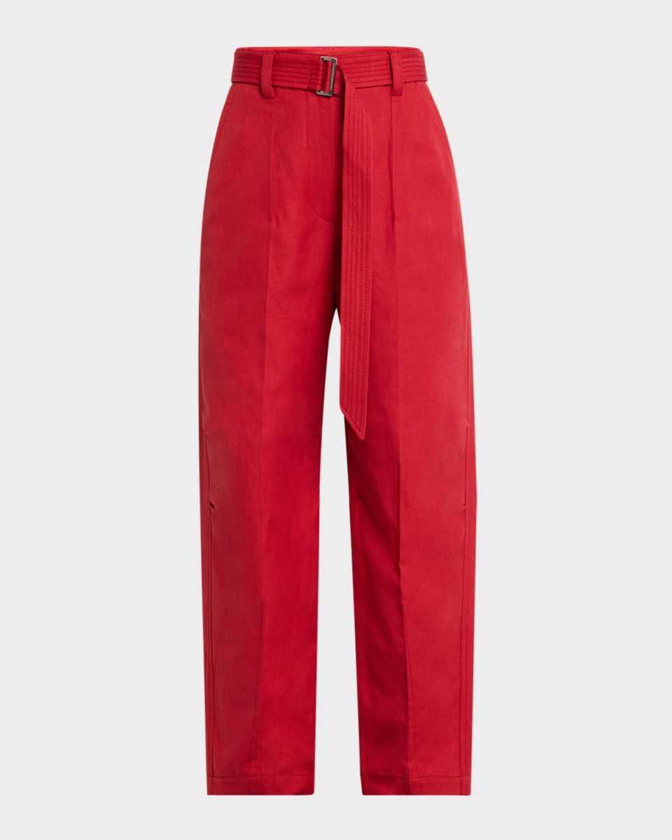 Pleated Straight-Leg Ankle Chino Pants With Belt
